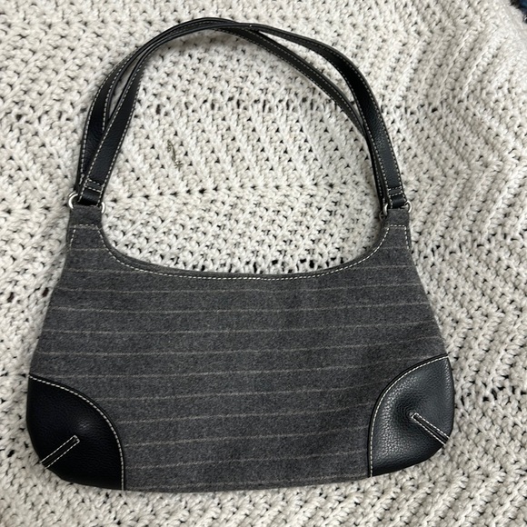 GAP Handbags - Gap Grey Wool Pinstripe Bag Purse black accents - LIKE NEW!  Cute & Trendy
